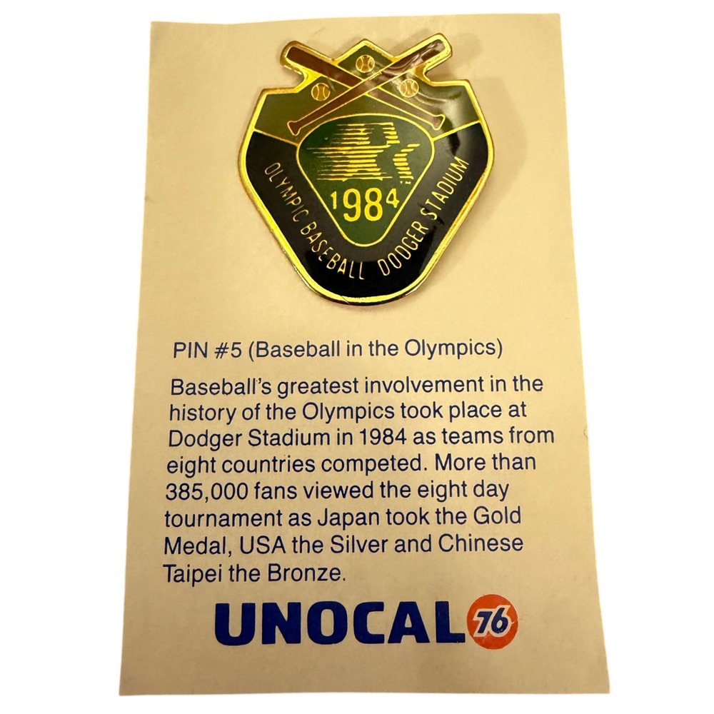 Vtg 1984 Olympic Baseball Pin Dodger Stadium Unocal 76 Pin #5 LA Olympics NEW